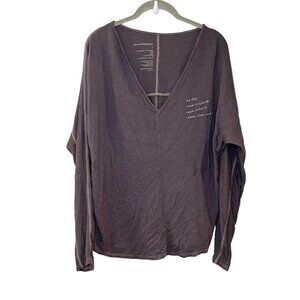 Good hYOUman Gray V-neck Knit Shirt To Do Love Myself Save the World Lounge Top